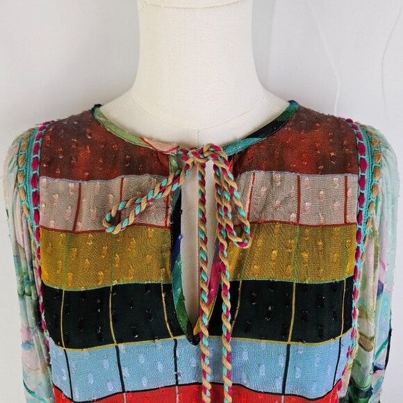 Bl^nk Elouera Peasant Blouse X-Small Oversuzed Stripe Embroidered Boho - Picture 4 of 12